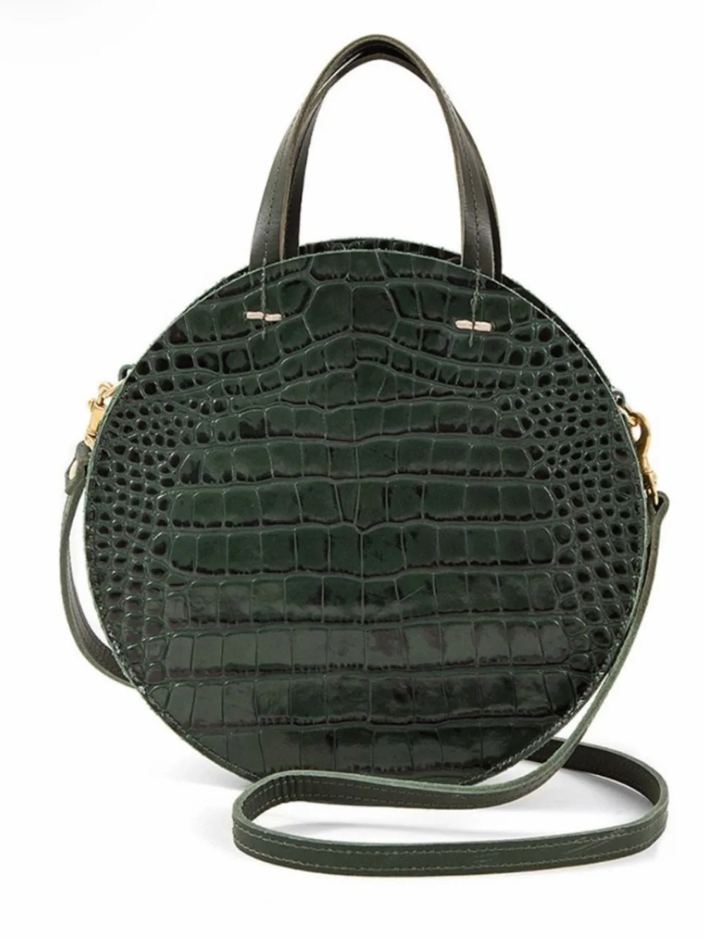 Clare V. Petit Alistair Croc Embossed Round Crossbody Bag Green